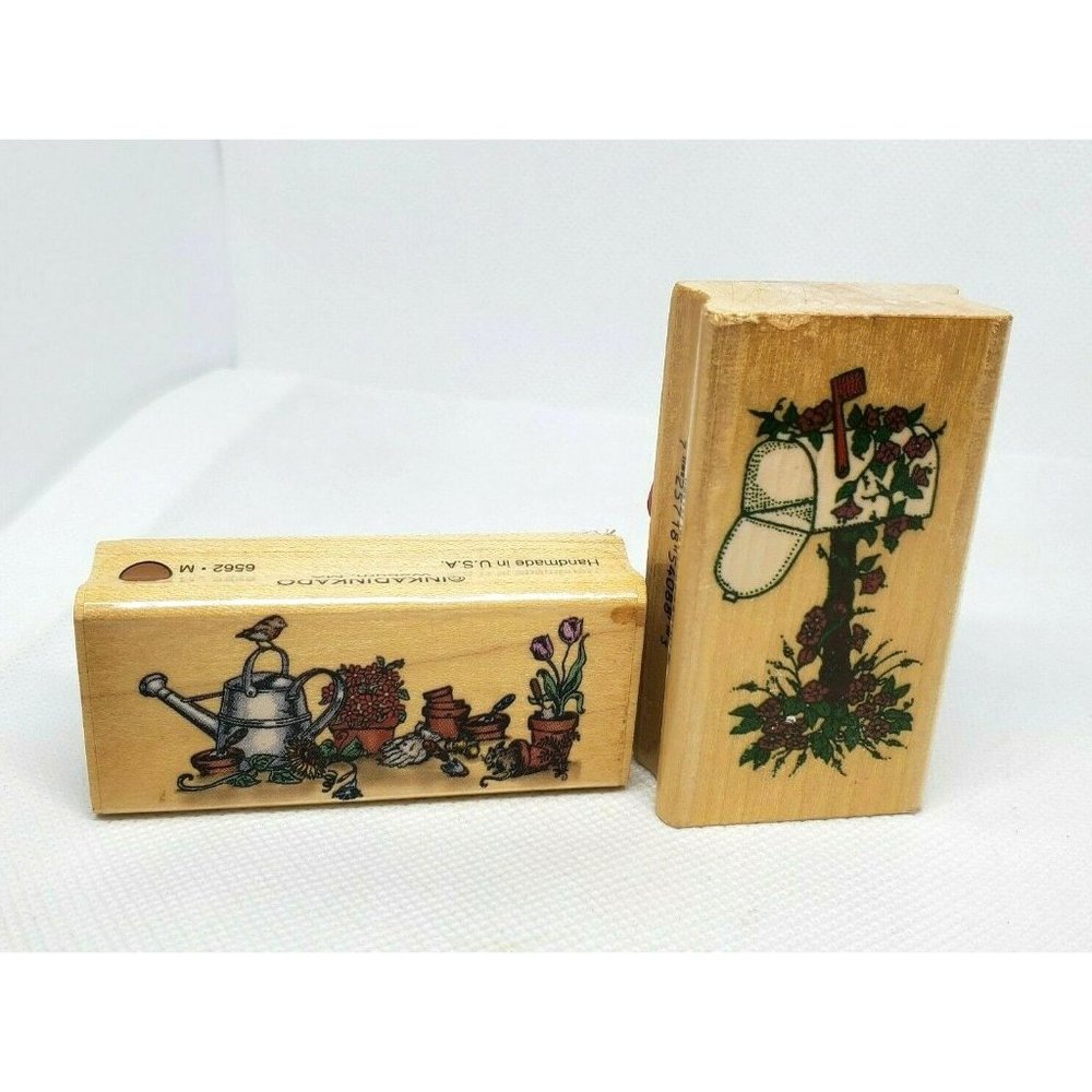 Garden Flowers Watering Tin & Flowery Mailbox Inkadinkado Wooden Rubber Stamp
